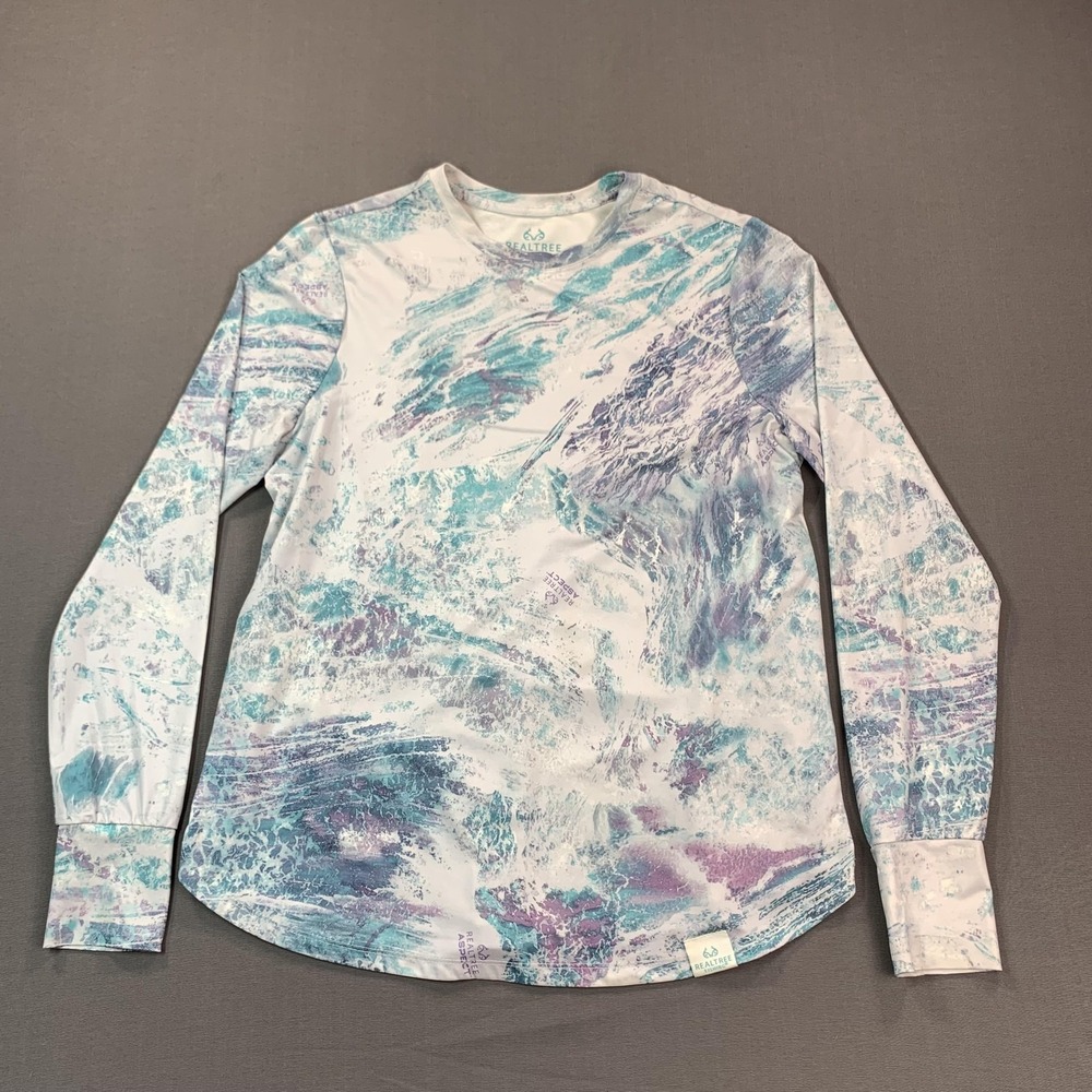 Realtree Fishing Shirt Mens MED Blue Camo Long Sleeve Crew Neck Performance Tee - Picture 2 of 15